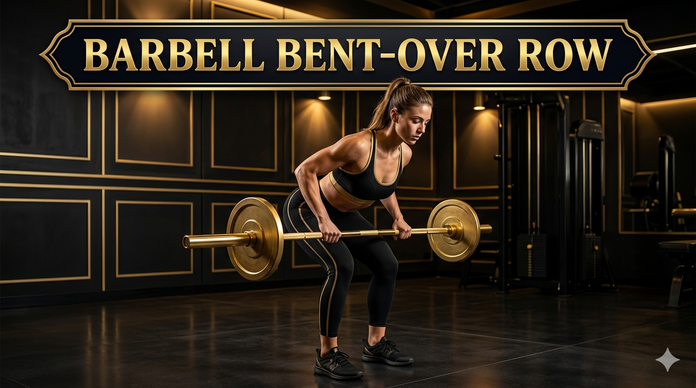 A girl doing barbell bent over-row